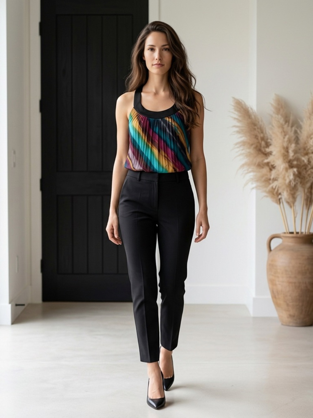 Soulmates Multicolor Abstract Striped Halter Neck Tank Top Sise Xl
